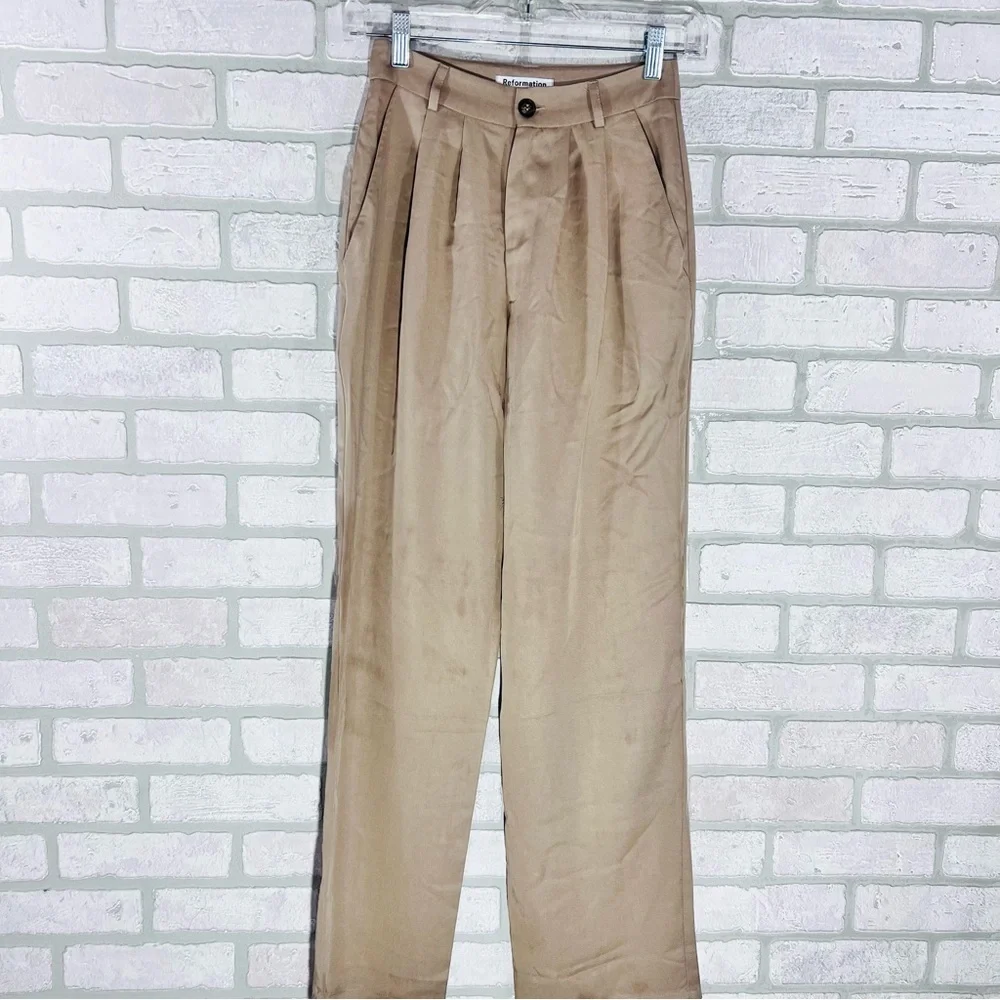Reformation Mason High Rise Khaki Trousers Size 0P - Picture 6 of 13